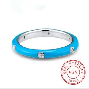 S925 Silver Blue Enamel CZ Diamond Eternity Ring